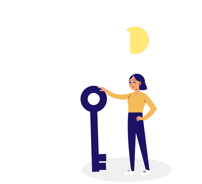 Woman in front of house with key